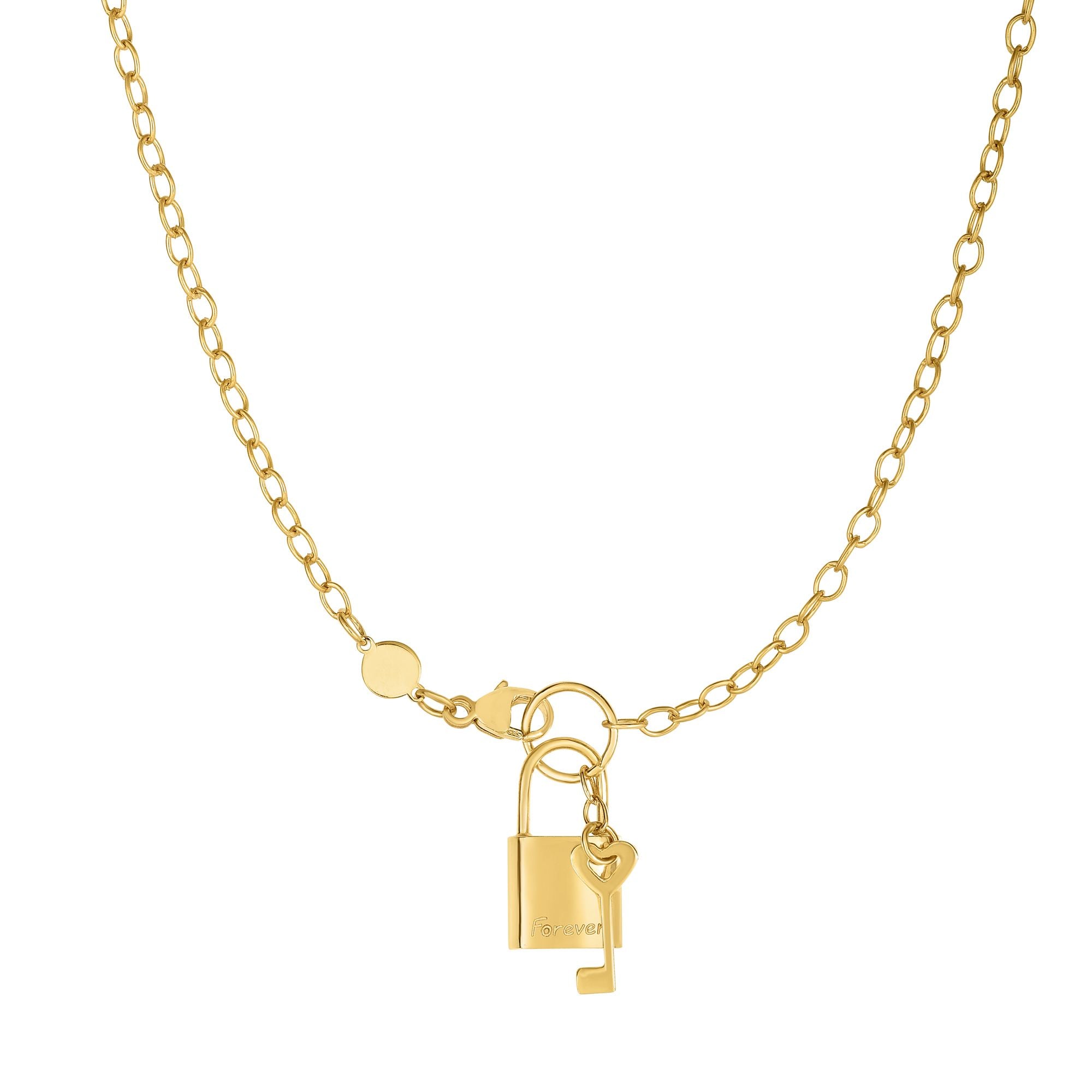 14K Yellow Gold Lock and Key Chain Necklace,18