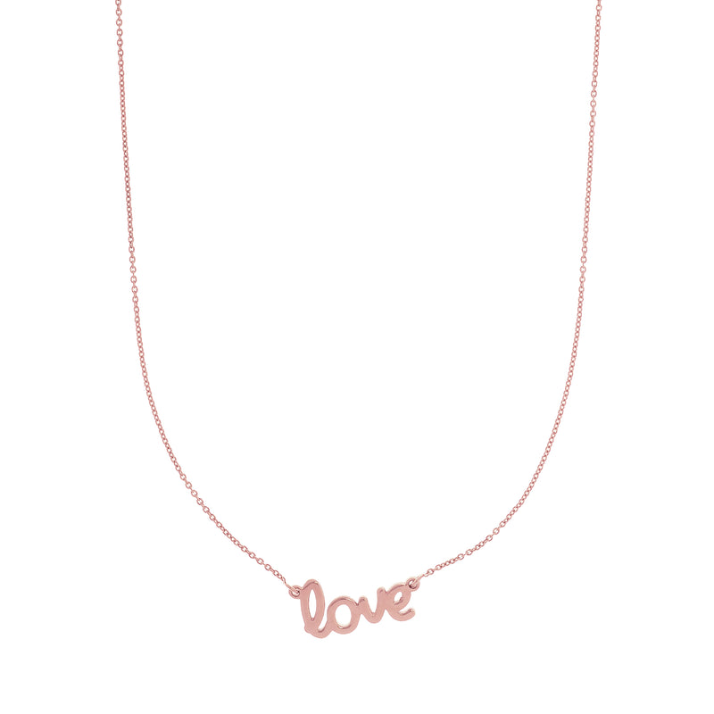Flat Scripted LOVE Necklace Real 14K Rose Gold - besenn