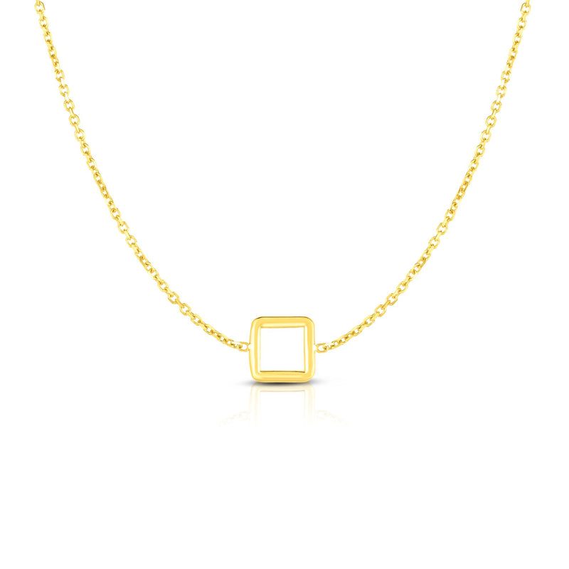 Square Small Charm Necklace Real 14K Yellow Gold - besenn