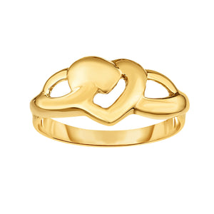 Shiny Fancy Heart Love Ring Real 14K Yellow Gold - besenn