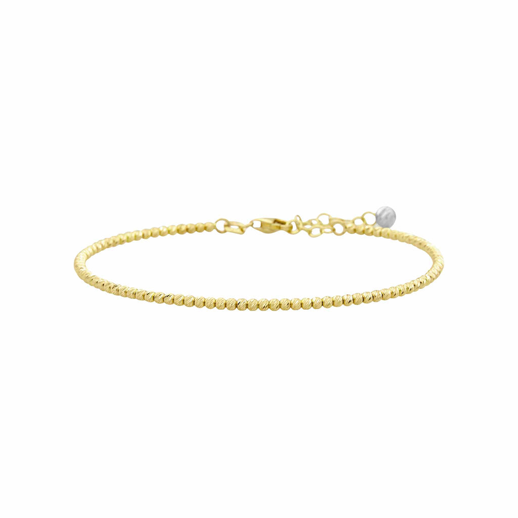 Italian Tricolor Diamond Bead Ball Bangle Bracelet Real 14K Gold - besenn