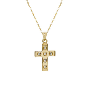 1 3/8" Screw Design Cross Necklace Real 14K Yellow Gold - besenn