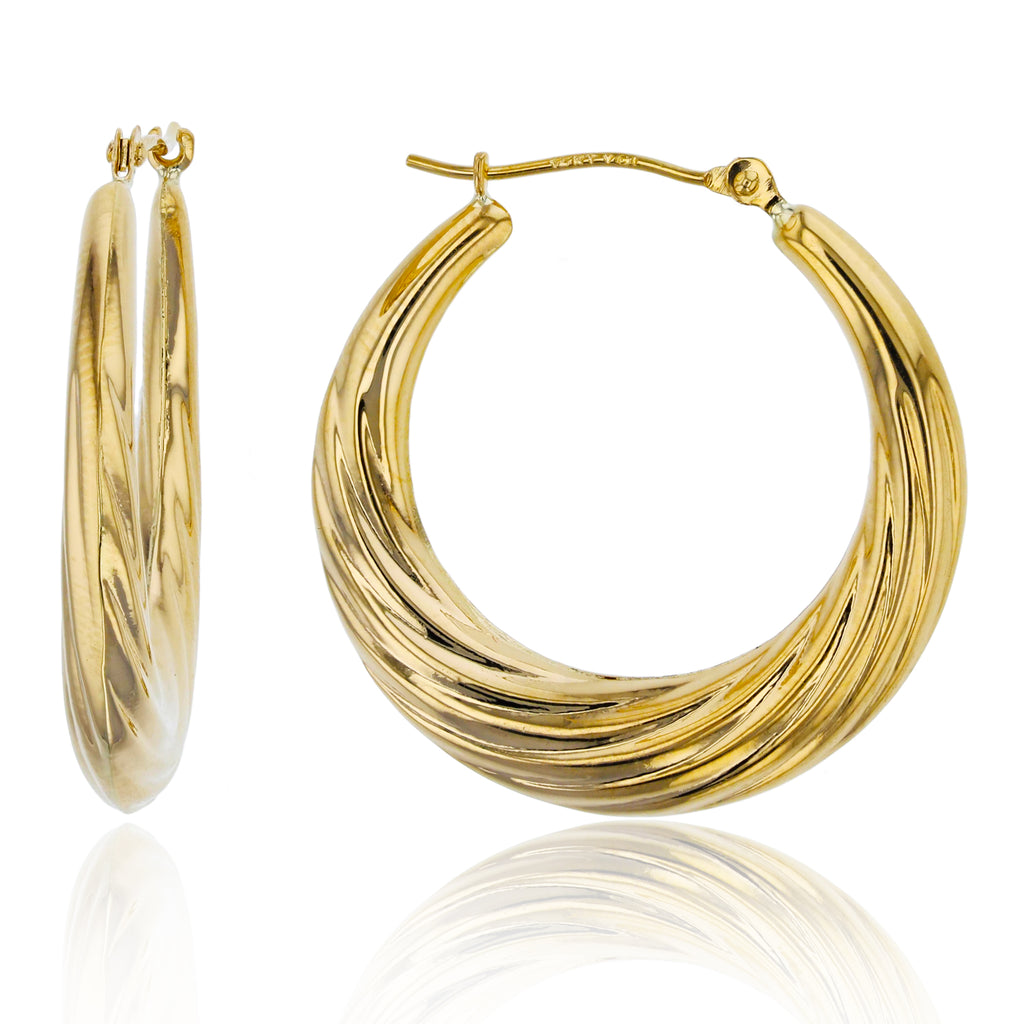 1" Italian Tight Twisted Textured Hoop Earrings Real 14K Yellow Gold