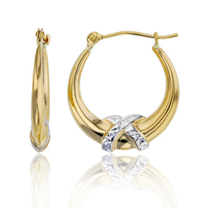 3/4" Italian X Design Knot Hoop Earrings Real 14K Yellow Gold