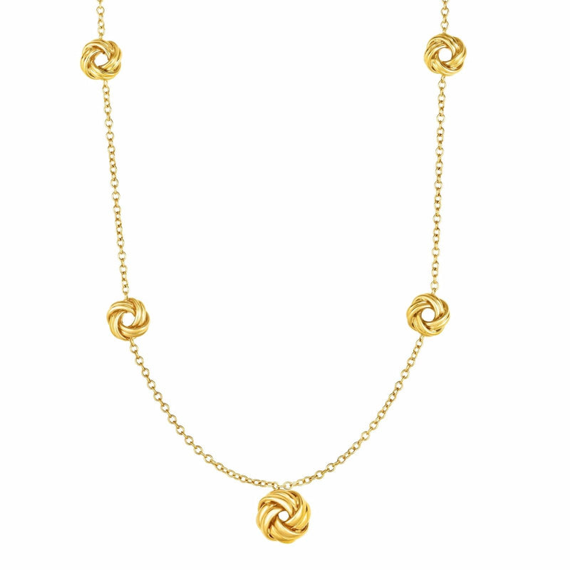 Plain Graduated Knot Rosetta Chain Pendant Necklace Real 10K All Yellow Gold 18