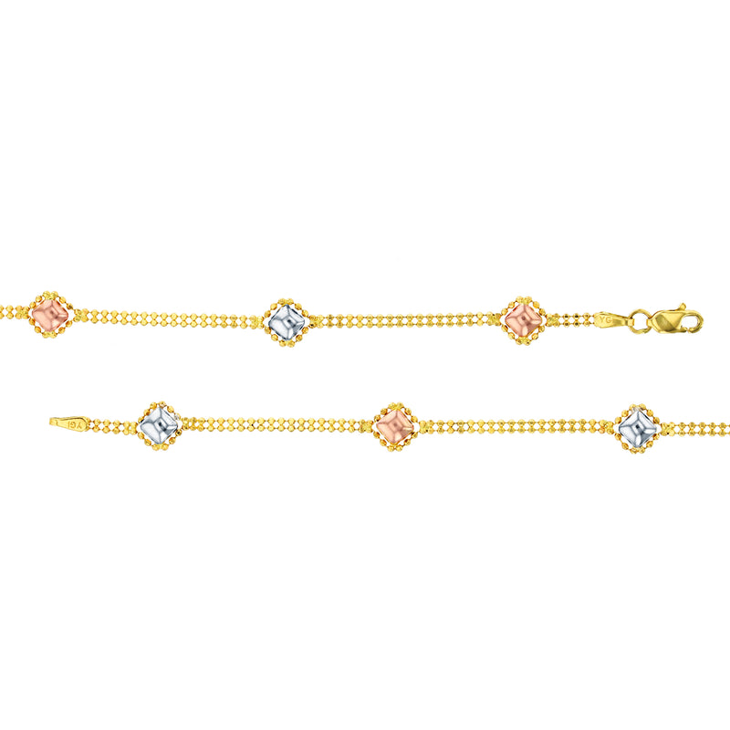 Diamond Cut Beaded Bracelet Real 14K Tricolor Gold - besenn