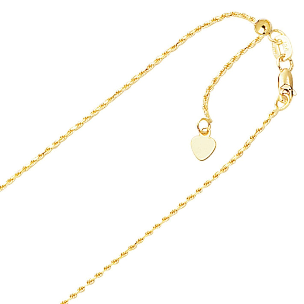 1.00mm Solid Adjustable Rope Chain Necklace REAL 10K Yellow Gold Up To 22" 2.8gr - besenn