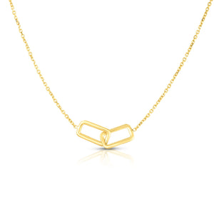Interlocked Rectangular Shape Necklace Real 14K Yellow Gold - besenn