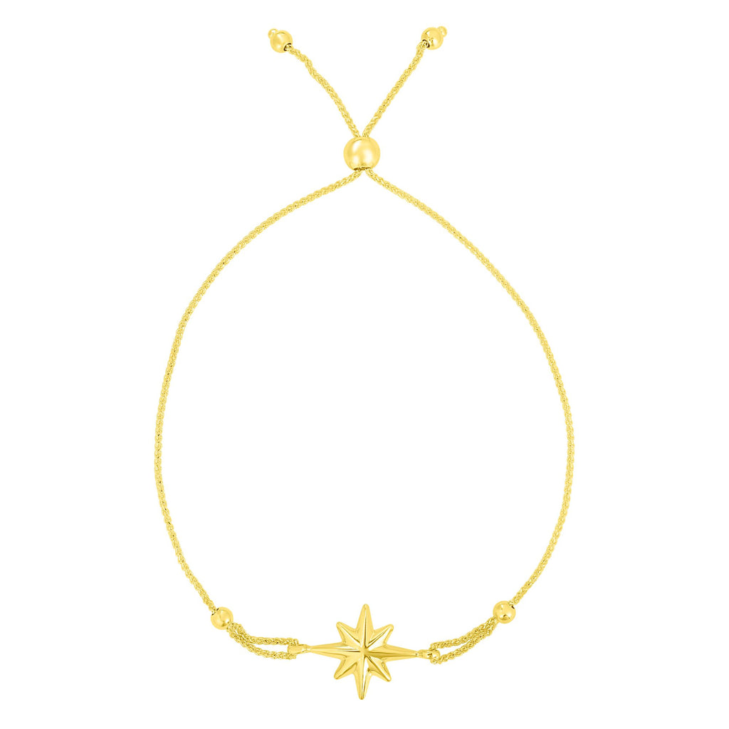 Puffed Star Friendship Adjustable Wheat Bracelet Real 14K Yellow Gold