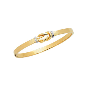 Shiny Knot Two-Tone Bangle Real 14K Yellow Gold - besenn