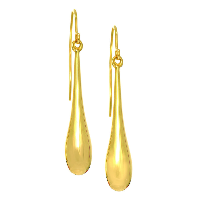 All Shiny Long Puffed Teardrop Drop Earrings Real 14kt Yellow Gold - besenn