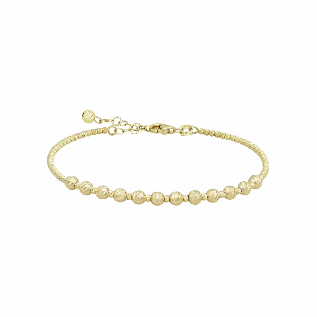 Italian Graduated Diamond Cut Bead Ball Bracelet Bangle Real 14K Gold - besenn