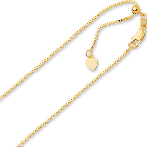 .85mm Solid Adjustable Box Chain Necklace REAL 14K Yellow Gold Up To 22" 3.3grm - besenn