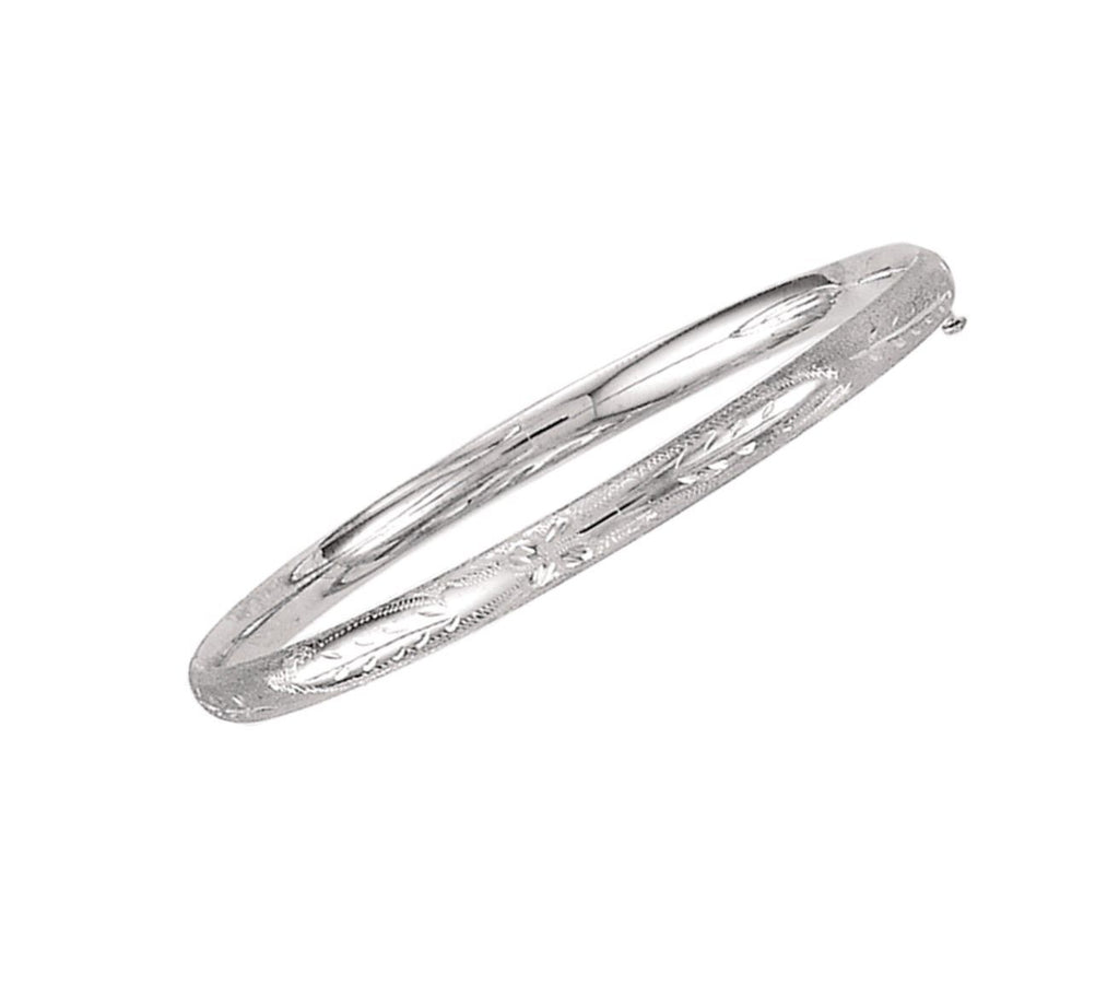 5mm Florentine Dome Classic Comfort Fit Bangle Bracelet Real 14K White Gold