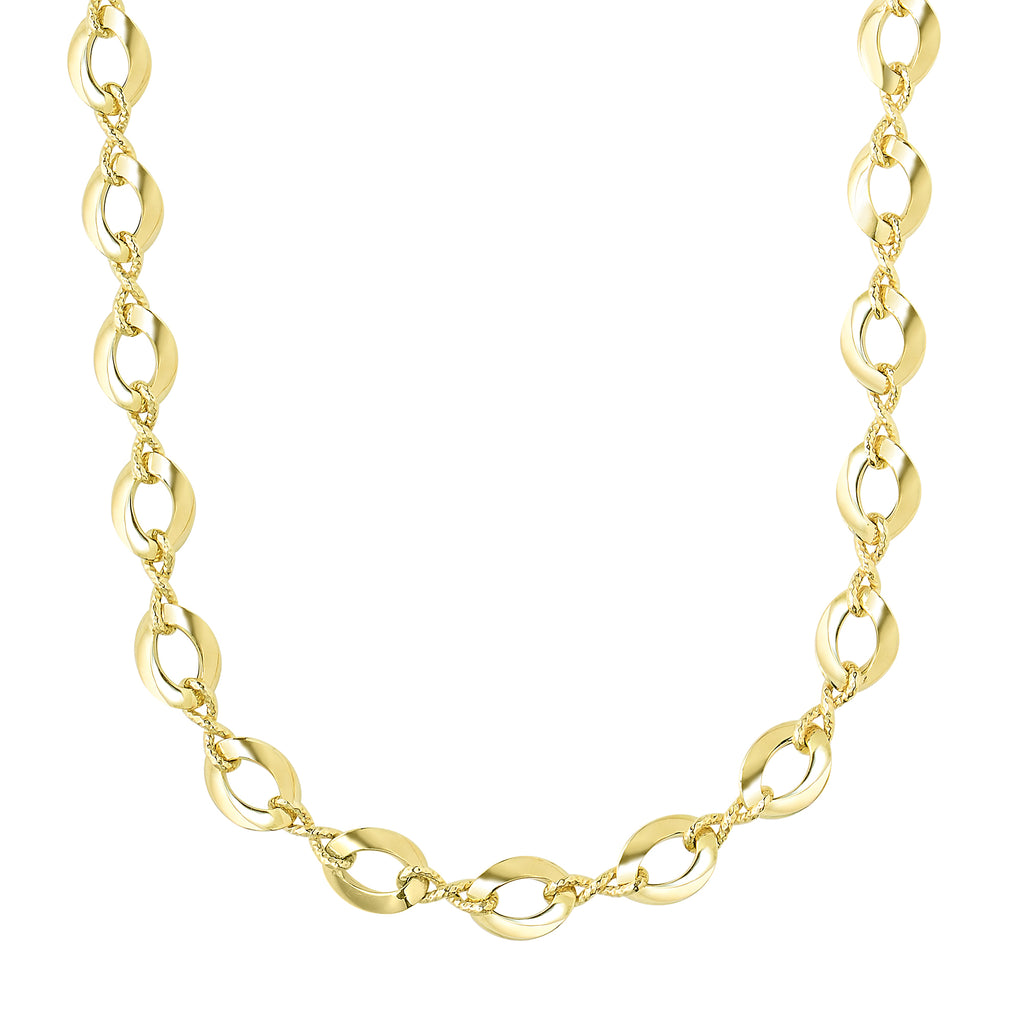 18" Open Oval Links & Diamond Cut Infinity Link Necklace Real 14K Yellow Gold - besenn