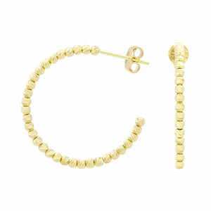 1" Italian Diamond Cut Bead Ball Tricolor Hoop Earrings Real 14K Yellow Gold - besenn
