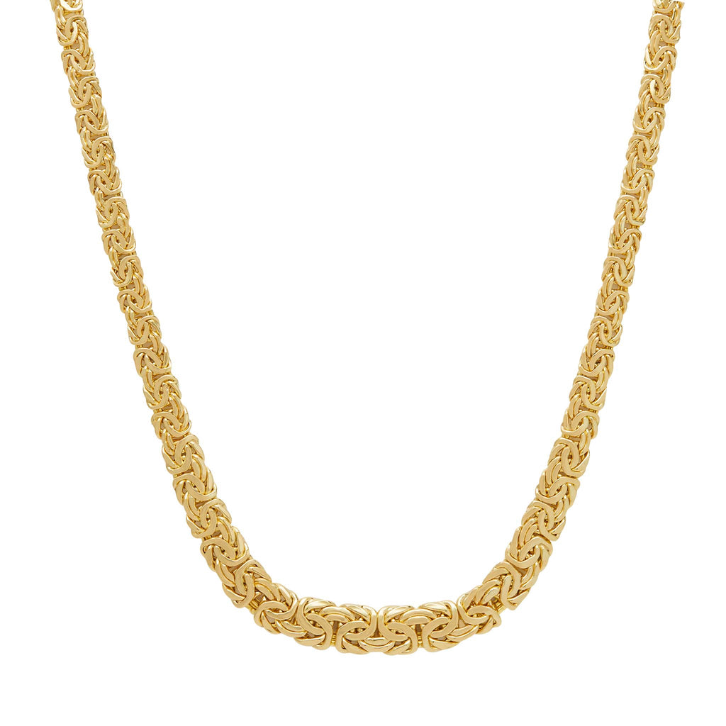 17" All Shiny Graduated Byzantine Chain Necklace Real 14K Yellow Gold - besenn