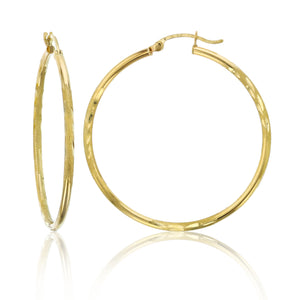 1 1/2" 2mm X 40mm Large Diamond Cut Shiny Hoop Earrings REAL 14K Yellow Gold - besenn