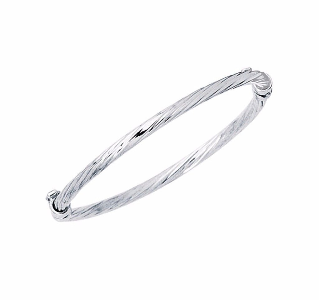 Baby Kids Textured Twisted Bangle Bracelet Real Solid 14K White Gold 5.5" 3gr - besenn