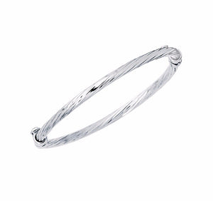 Baby Kids Textured Twisted Bangle Bracelet Real Solid 14K White Gold 5.5" 3gr - besenn