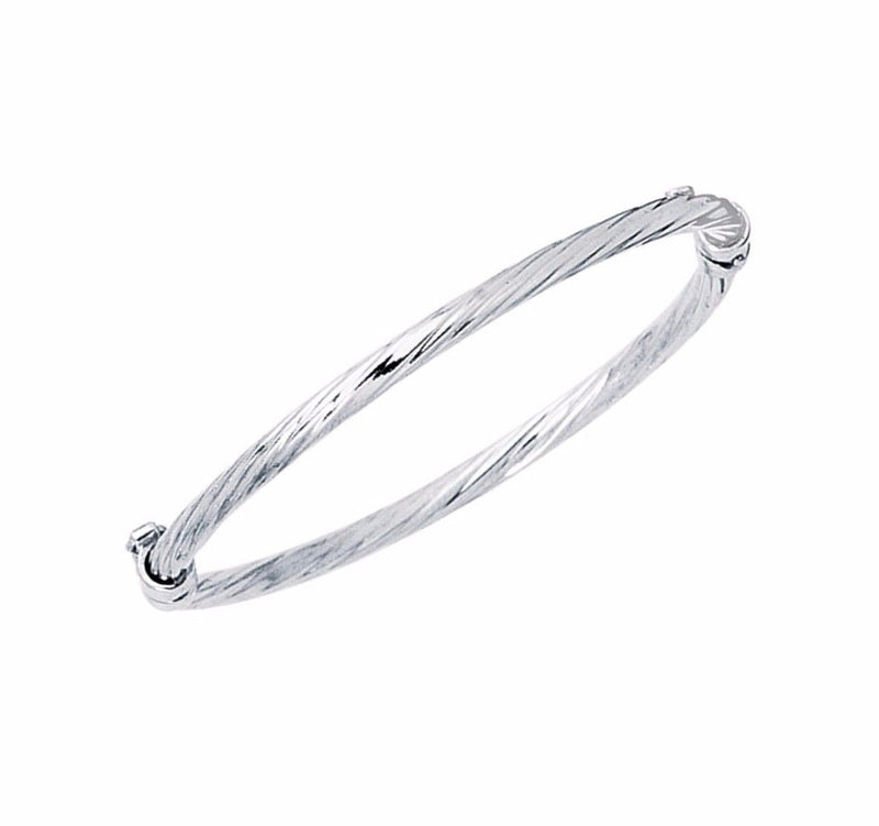Baby Kids Textured Twisted Bangle Bracelet Real Solid 14K White Gold 5.5