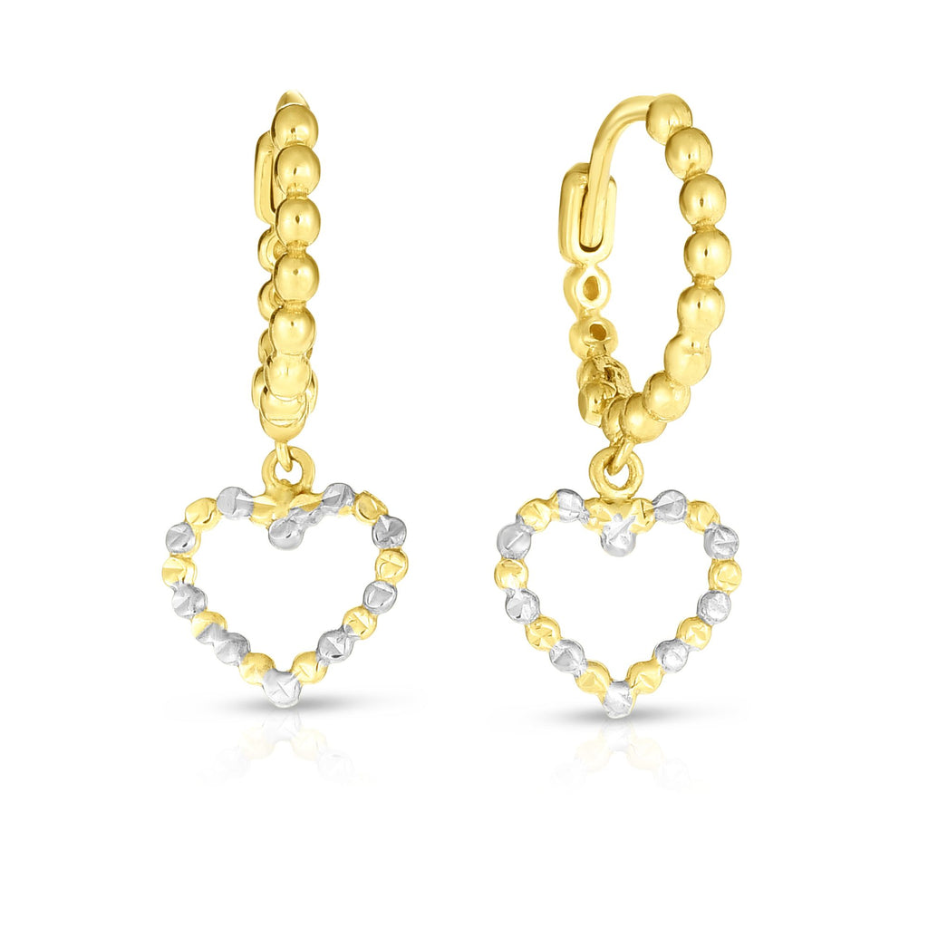Beaded Heart Dangle Endless Earrings Real 14kt Two-Tone Gold - besenn
