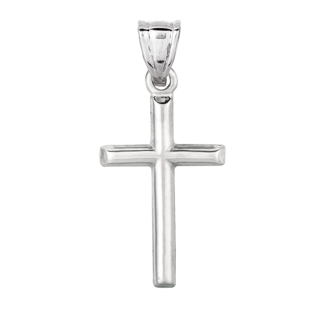 1" Small Shiny Polished Cross Pendant Real 14K White Gold - besenn