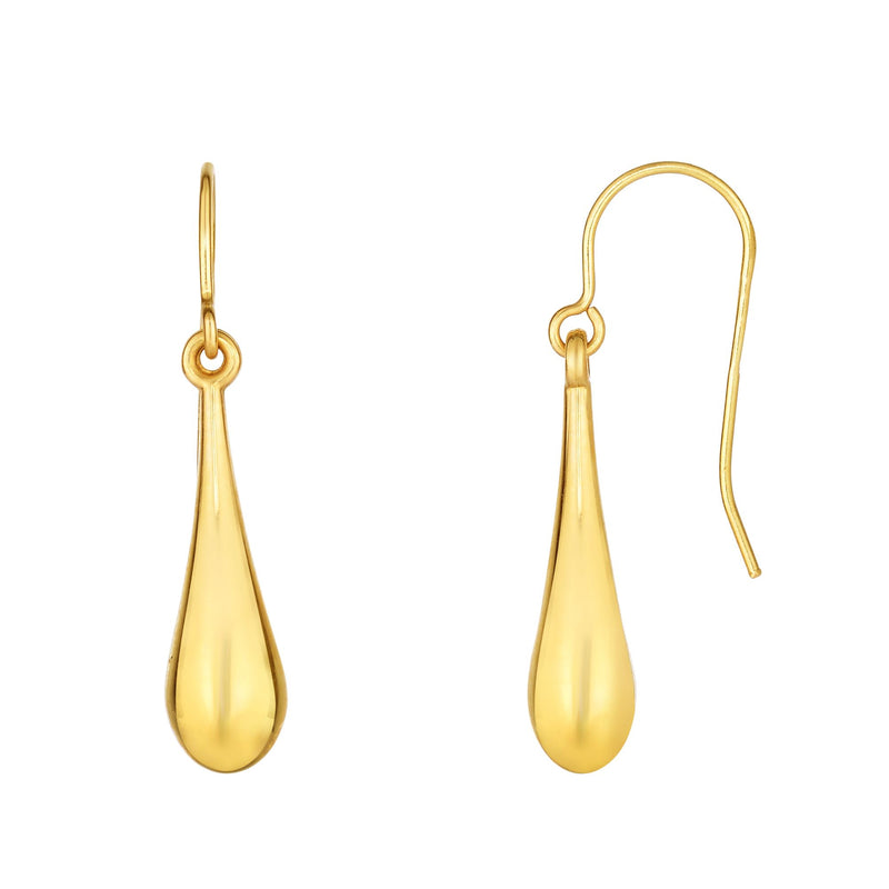 Puffed Shiny Tear Drop Dangle Earrings Real 10K Yellow Gold - besenn