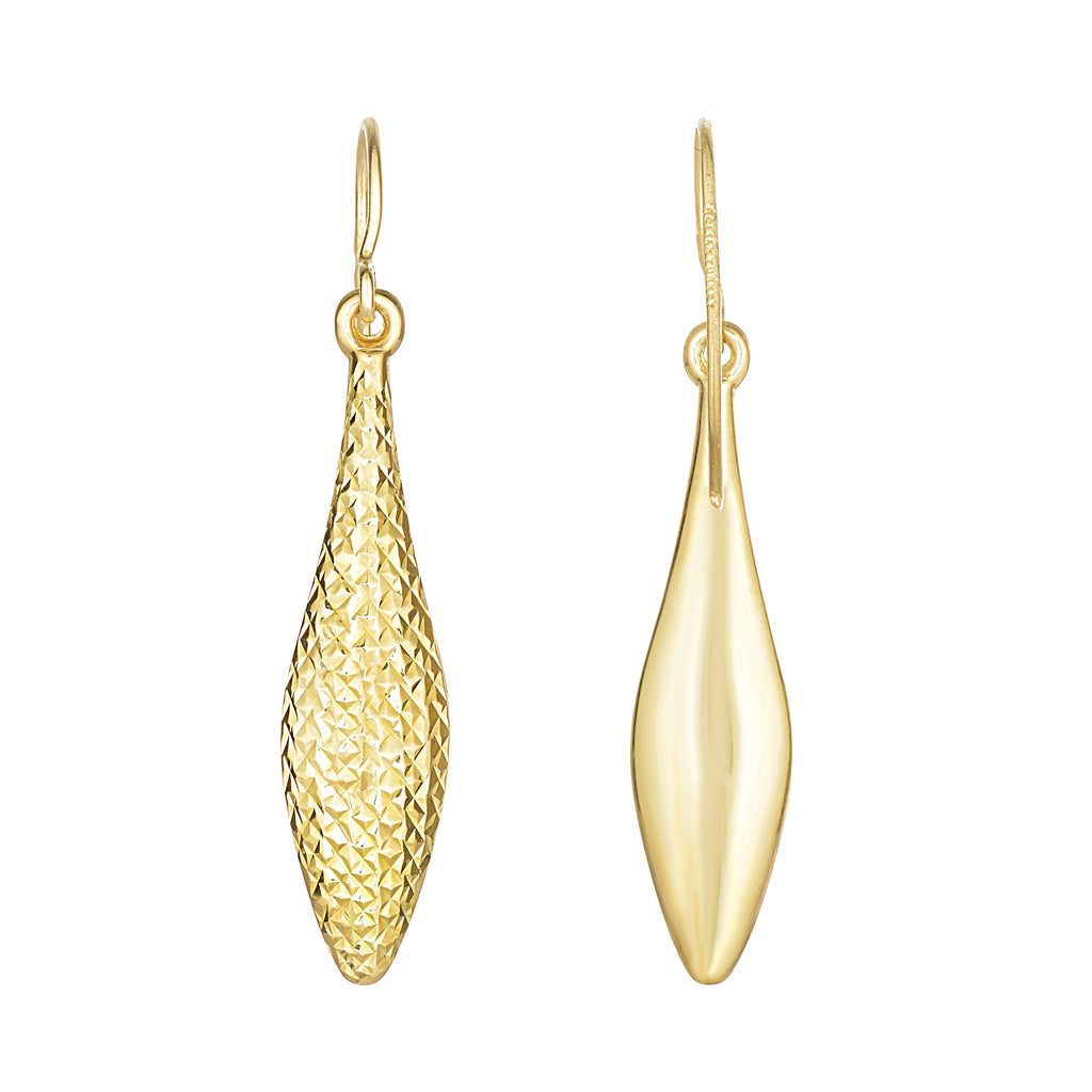 Diamond Cut Reversible Tear Drop Dangle Earrings Real 10K Yellow Gold - besenn