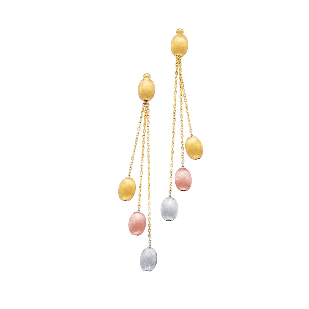 Tricolor Pebble Drop Earrings Real 14K Yellow Gold - besenn