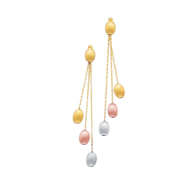Tricolor Pebble Drop Earrings Real 14K Yellow Gold - besenn