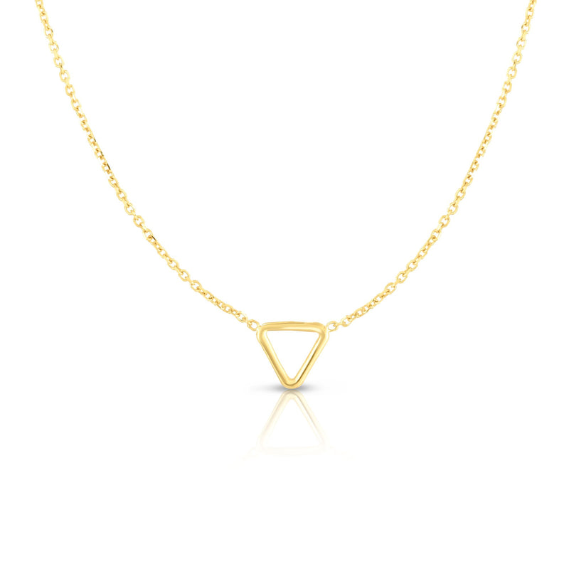 Small Triangle Charm Necklace Real 14K Yellow Gold - besenn
