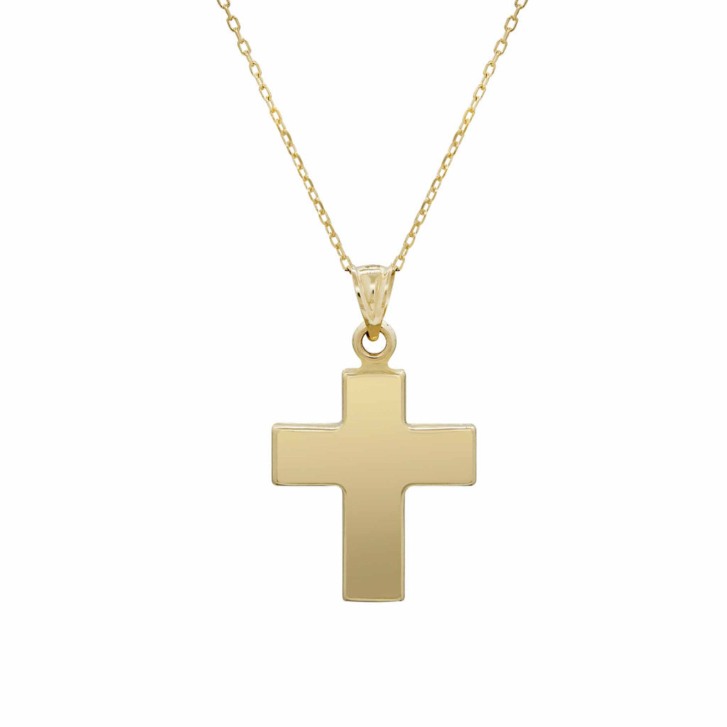 1" Small Cross Necklace Real 14K Yellow Gold - besenn