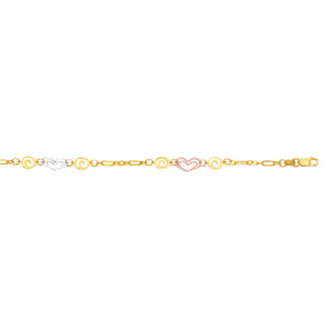 Tricolor Swirl Link Heart Anklet Real 14K Yellow Gold - besenn