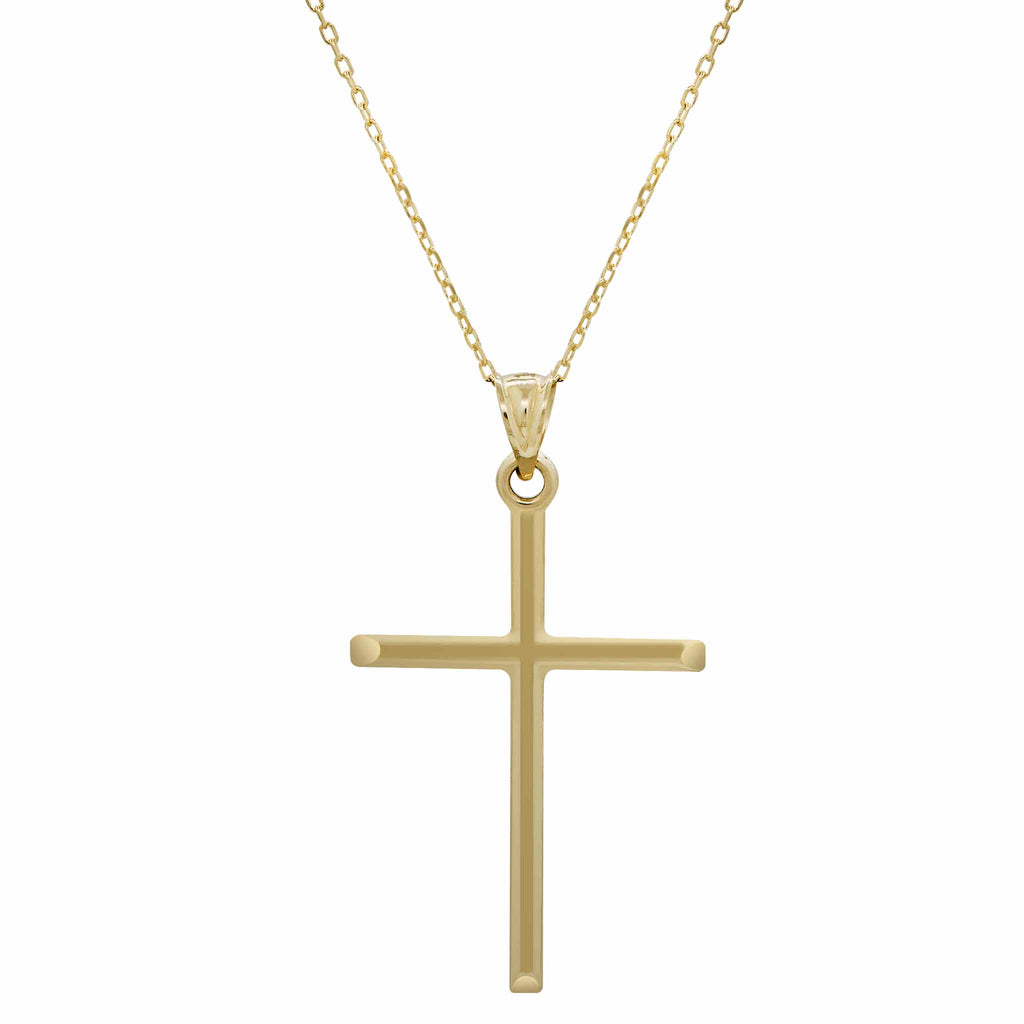 1 1/2" Plain Thin Cross Necklace Real 14K Yellow Gold - besenn