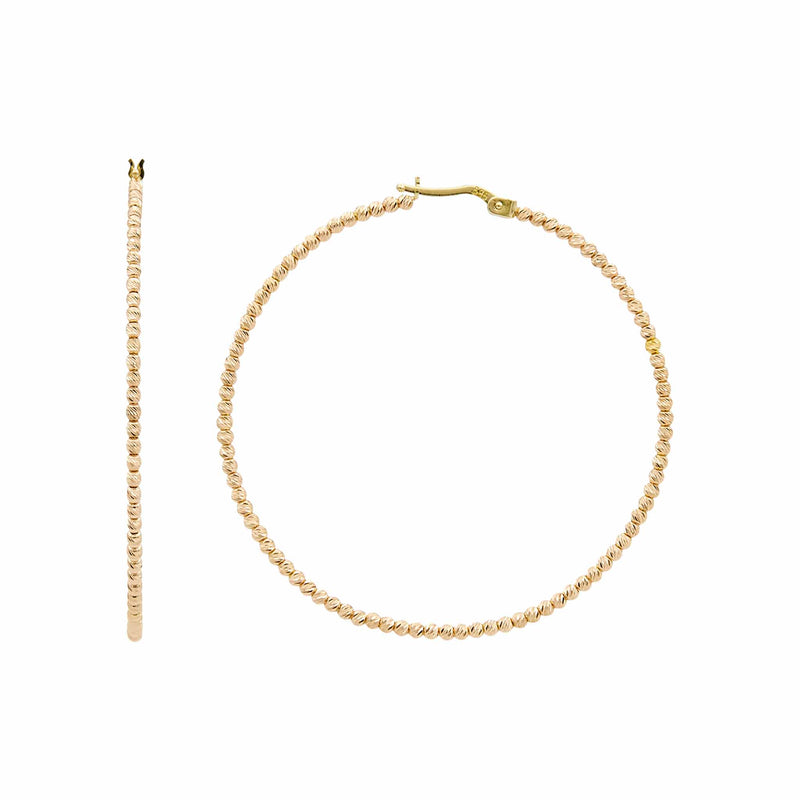 1 1/2" Diamond Cut Bead Ball Hoop Earrings Real 14K Rose Gold - besenn