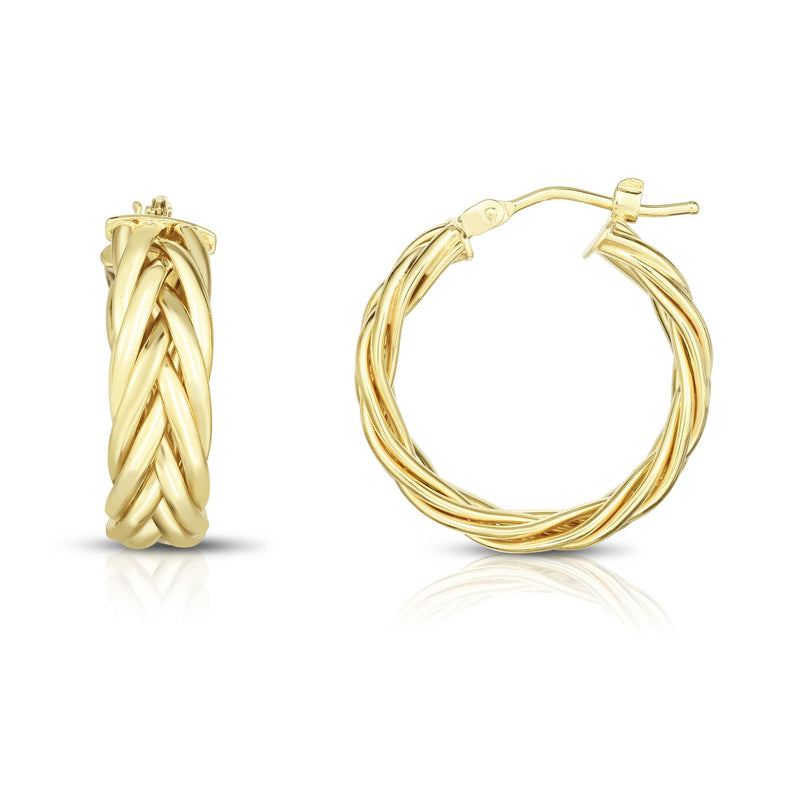 5/8" Wheat Hoop Earrings Real 14K Yellow Gold - besenn