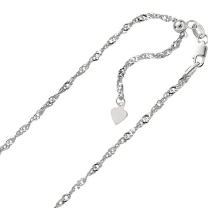 1.1mm Solid Adjustable Singapore Chain Necklace REAL 14K White Gold Up To 22" - besenn
