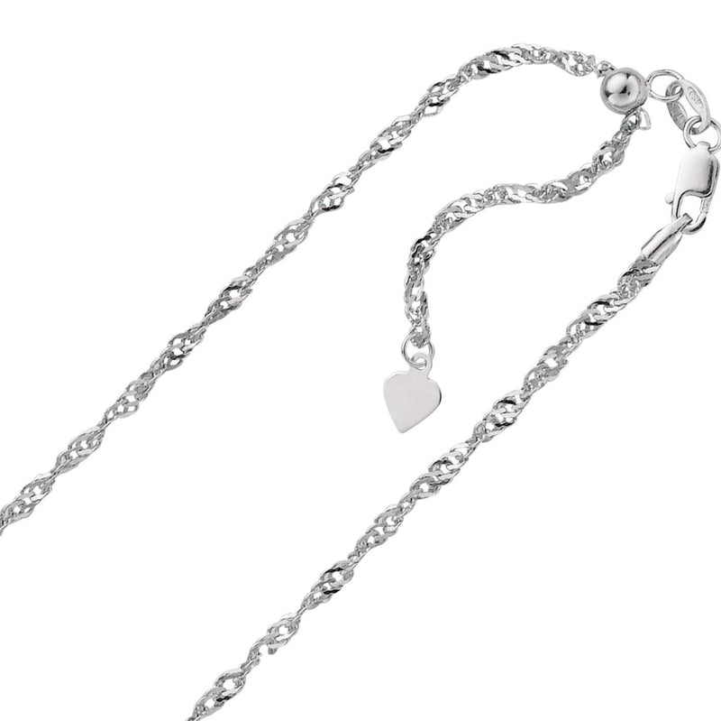 1.1mm Solid Adjustable Singapore Chain Necklace REAL 14K White Gold Up To 22