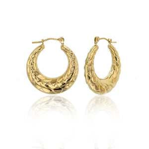 3/4" Italian Graduated Chevron Bamboo Hoop Earrings Real 14K Yellow Gold