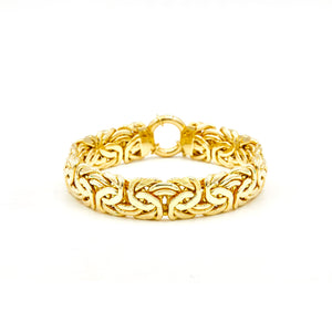 13mm All Shiny Classic Byzantine Bracelet Spring Lock Real 14K Yellow Gold - besenn