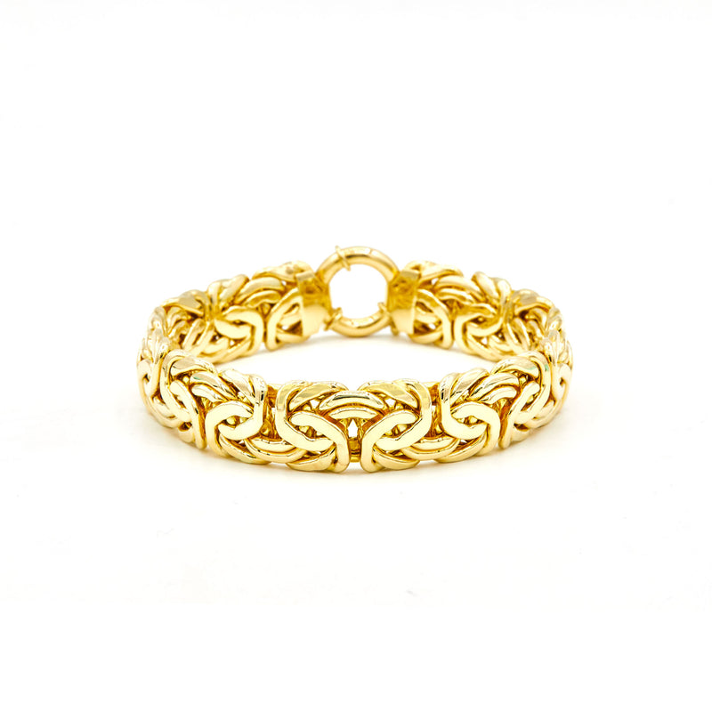 13mm All Shiny Classic Byzantine Bracelet Spring Lock Real 14K Yellow Gold - besenn