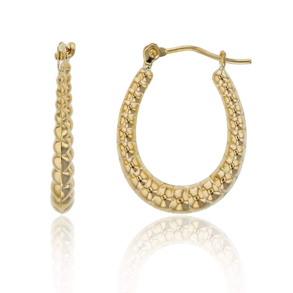 3/4" High Polished Graduated Shrimp Hoop Earrings Real 14K Yellow Gold - besenn