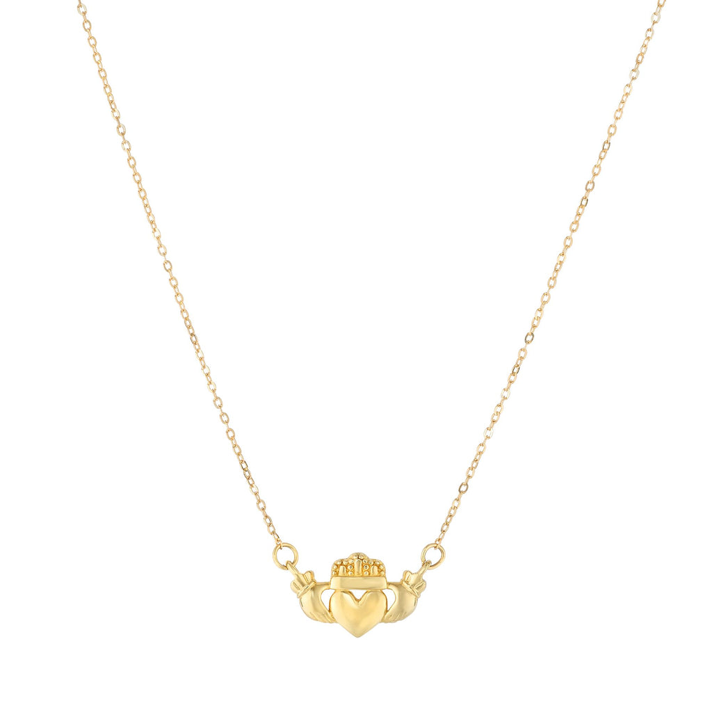 Shiny Claddagh Heart Love Necklace Real 14K Yellow Gold - besenn