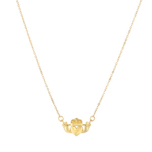 Shiny Claddagh Heart Love Necklace Real 14K Yellow Gold - besenn