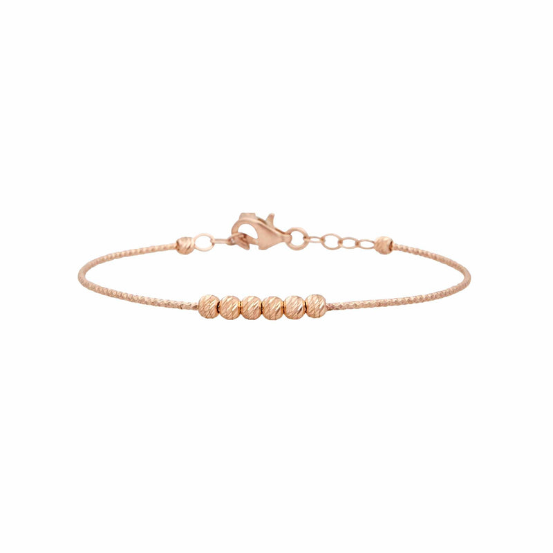 Child's Diamond Cut Beaded Bangle Bracelet Real 14K Rose Gold - besenn